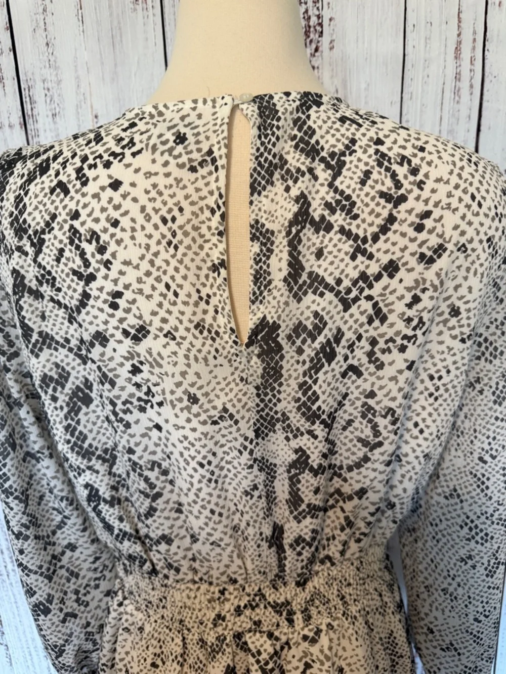 J. Crew Gray and White Snake-Print Long‎ Sleeve Dress